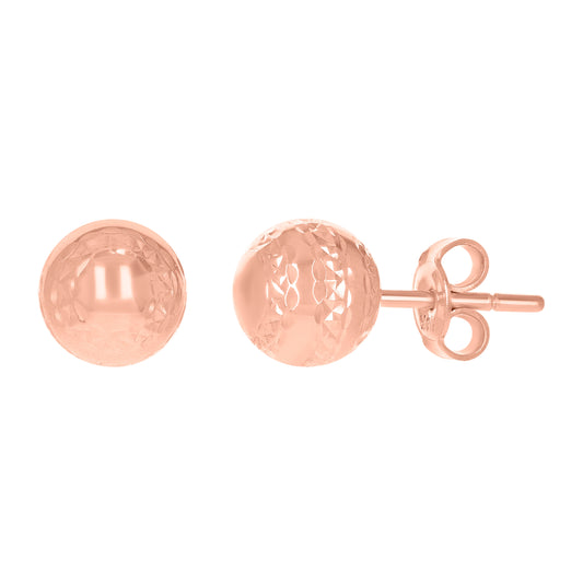 14K Rose Gold Womens 8mm Ball Stud Earrings