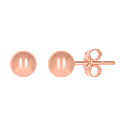 14K Rose Gold Womens 6mm Ball Stud Earrings