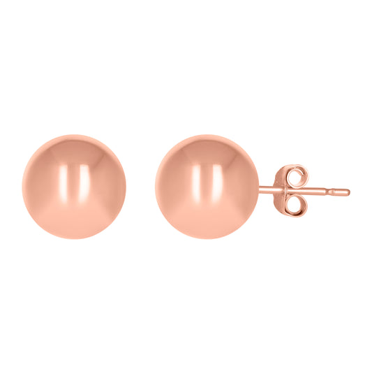 14K Rose Gold Womens 10mm Ball Stud Earrings