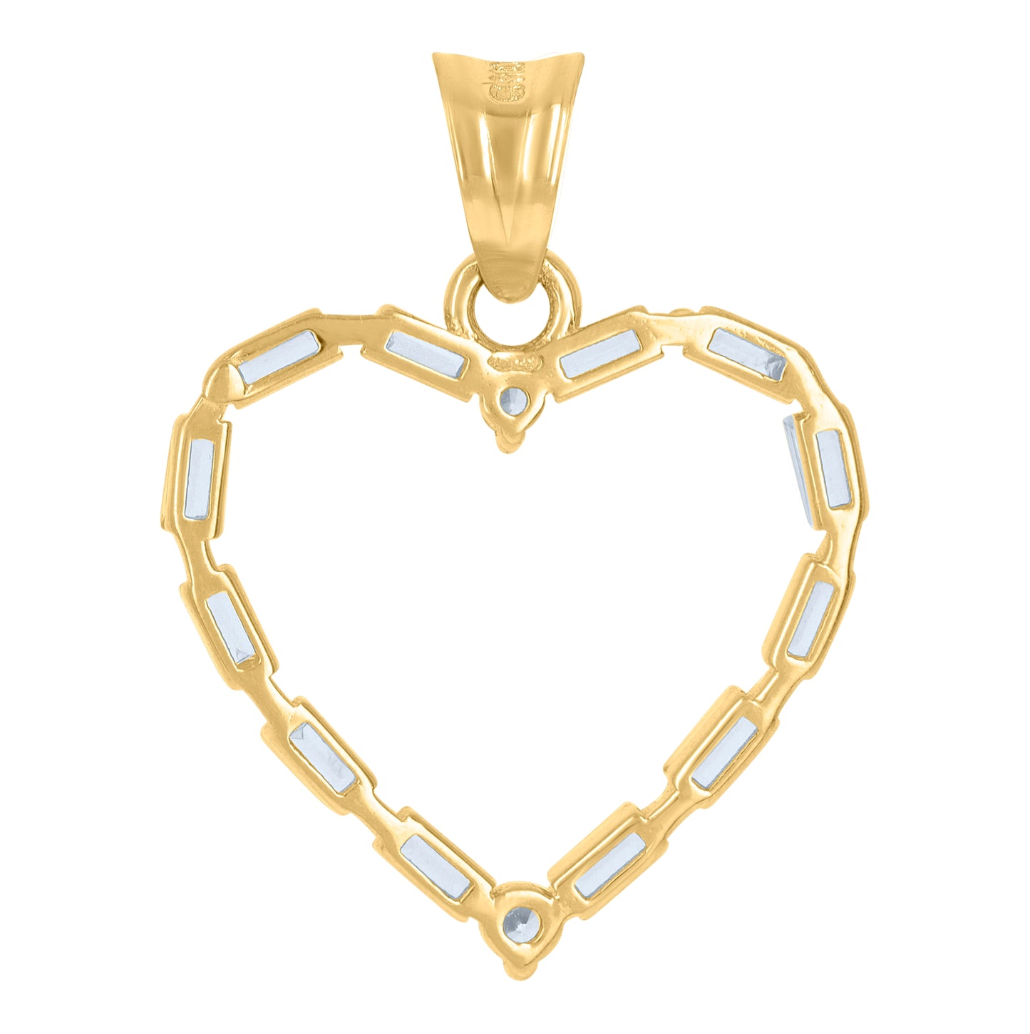 10K Yellow Gold Womens Round Baguette Cubic-Zirconia Heart Charm Pendant