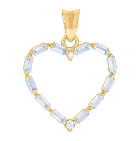 10K Yellow Gold Womens Round Baguette Cubic-Zirconia Heart Charm Pendant