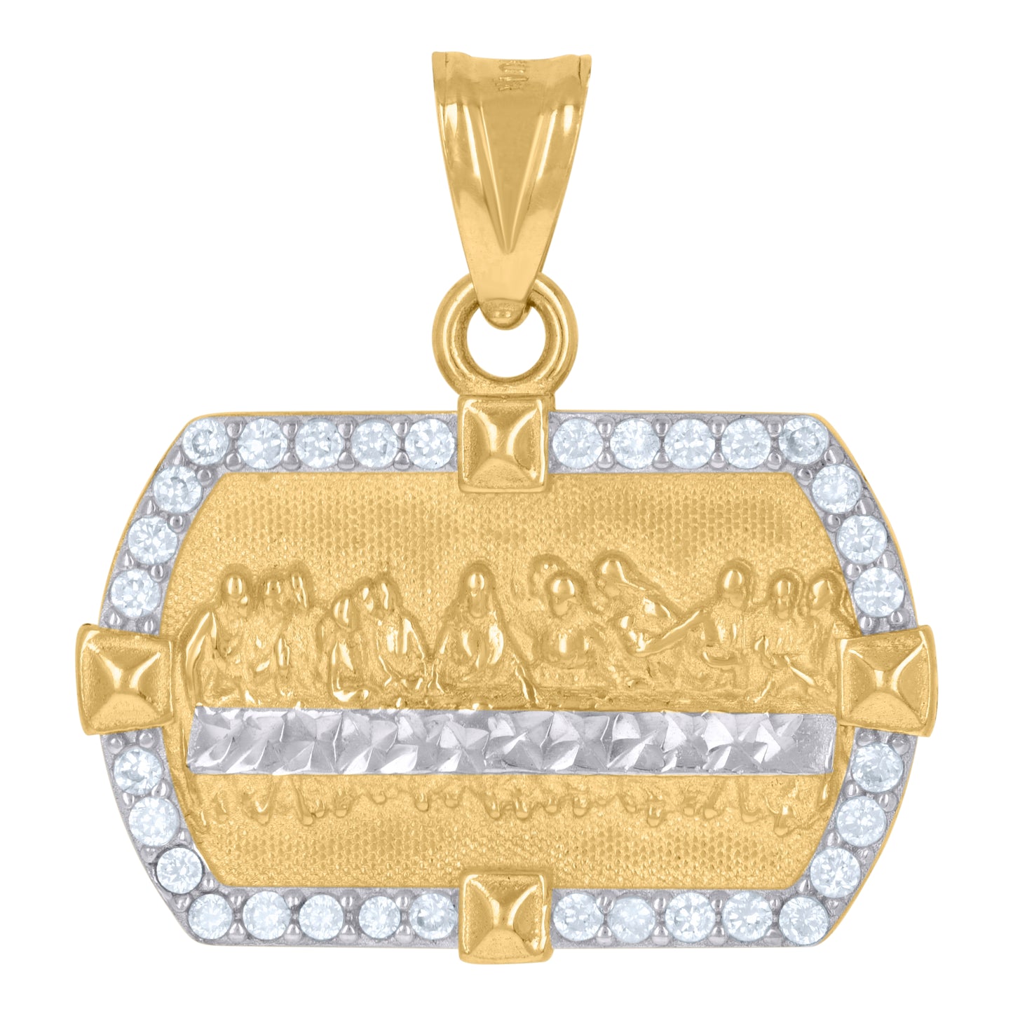 10K Two-Tone Gold Mens Cubic-Zirconia Last Supper Religious Charm Pendant