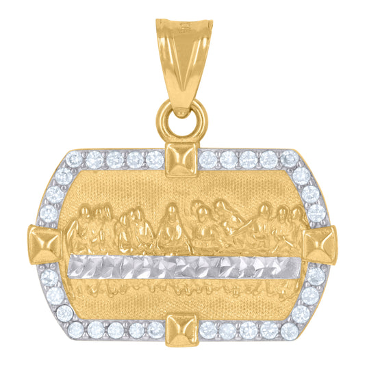 10K Two-Tone Gold Mens Cubic-Zirconia Last Supper Religious Charm Pendant