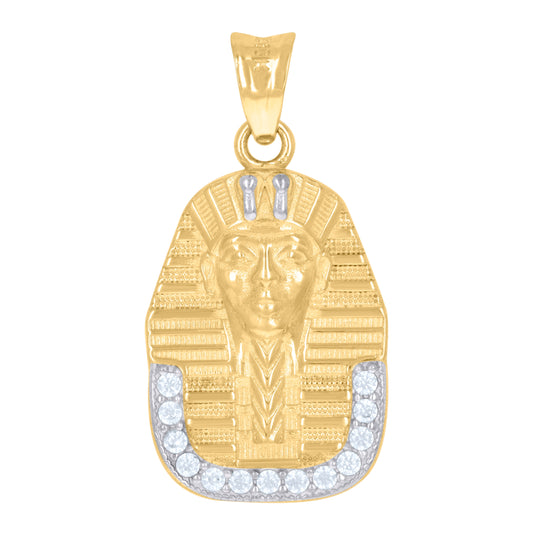 10K Two-Tone Gold Mens Cubic-Zirconia Pharaoh Egyptian Charm Pendant