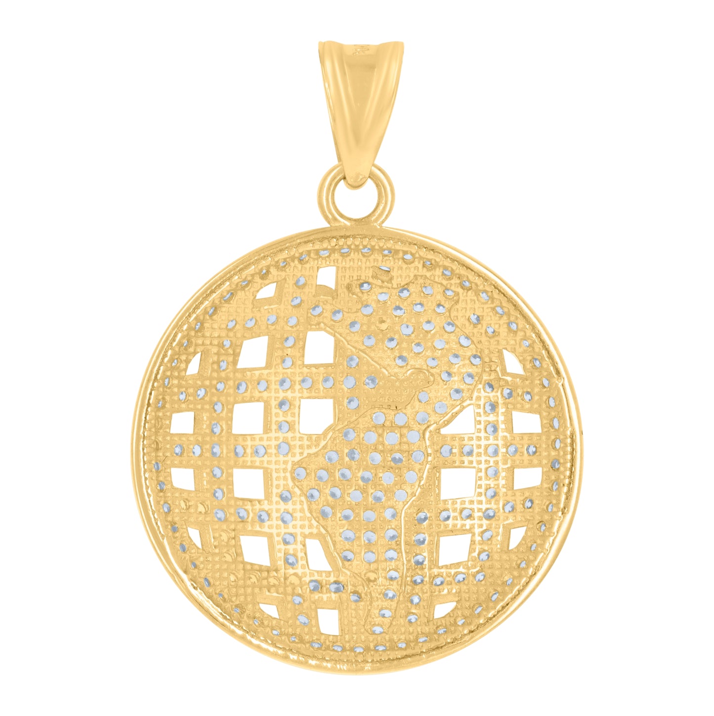 10K Yellow Gold Mens Cubic-Zirconia World Map Globe Maps Charm Pendant