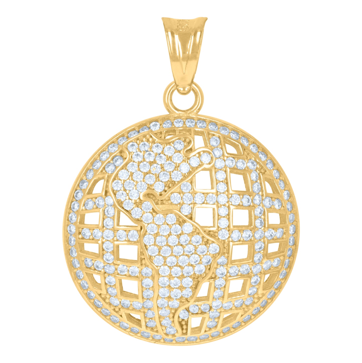 10K Yellow Gold Mens Cubic-Zirconia World Map Globe Maps Charm Pendant