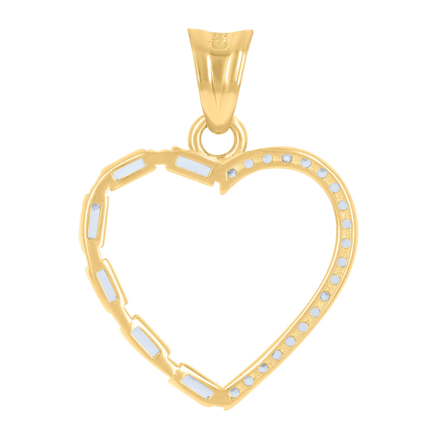 10K Yellow Gold Womens Round Baguette Cubic-Zirconia Heart Charm Pendant