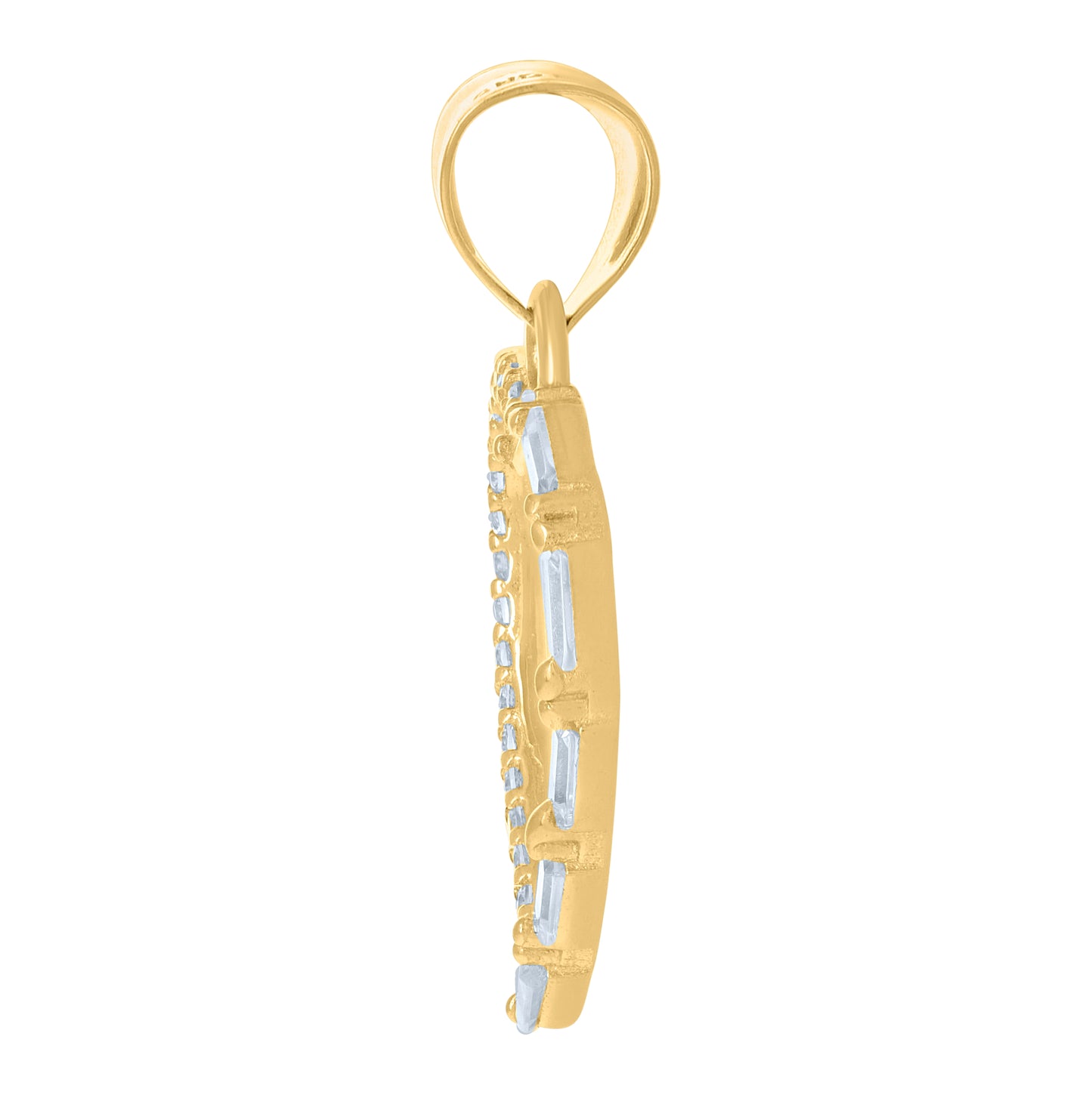 10K Yellow Gold Womens Round Baguette Cubic-Zirconia Heart Charm Pendant