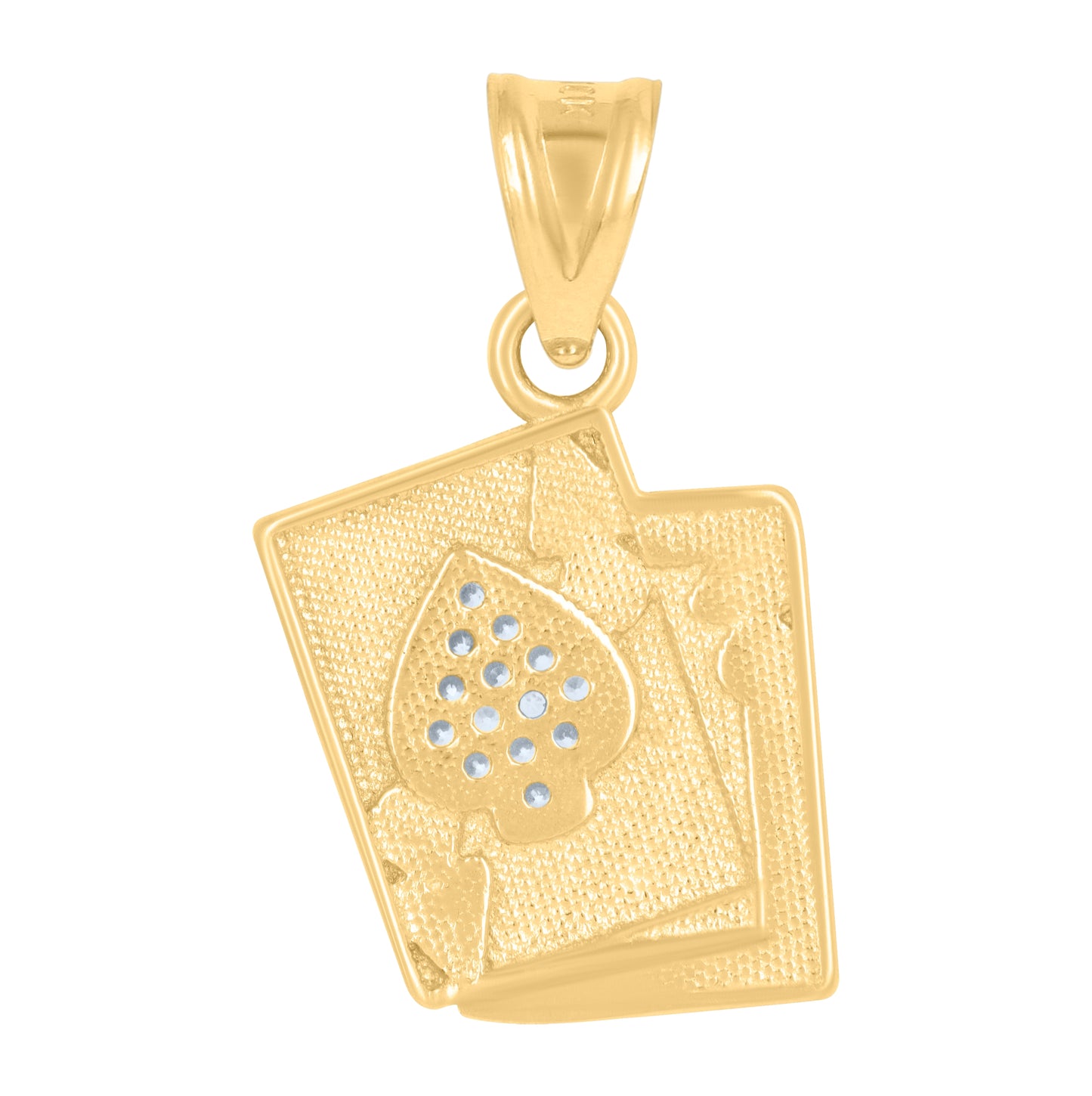 10K Yellow Gold Mens Cubic-Zirconia Playing Cards Gambling Fashion Charm Pendant