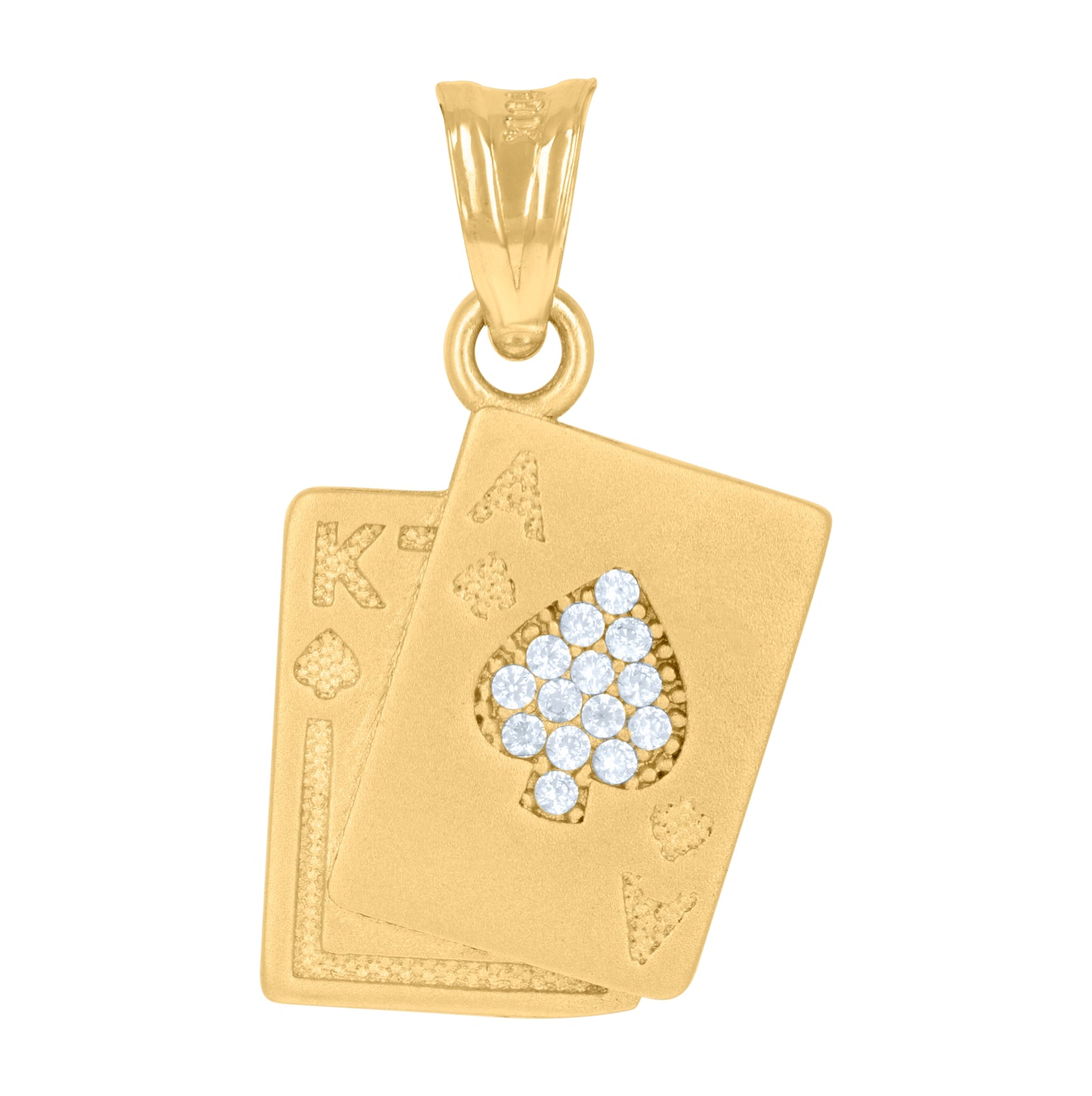 10K Yellow Gold Mens Cubic-Zirconia Playing Cards Gambling Fashion Charm Pendant