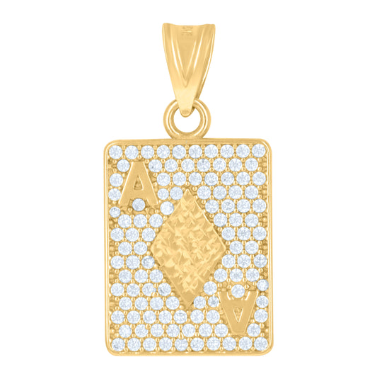 10K Yellow Gold Mens Cubic-Zirconia Playing Cards Ace Of Spades Gambling Fashion Charm Pendant