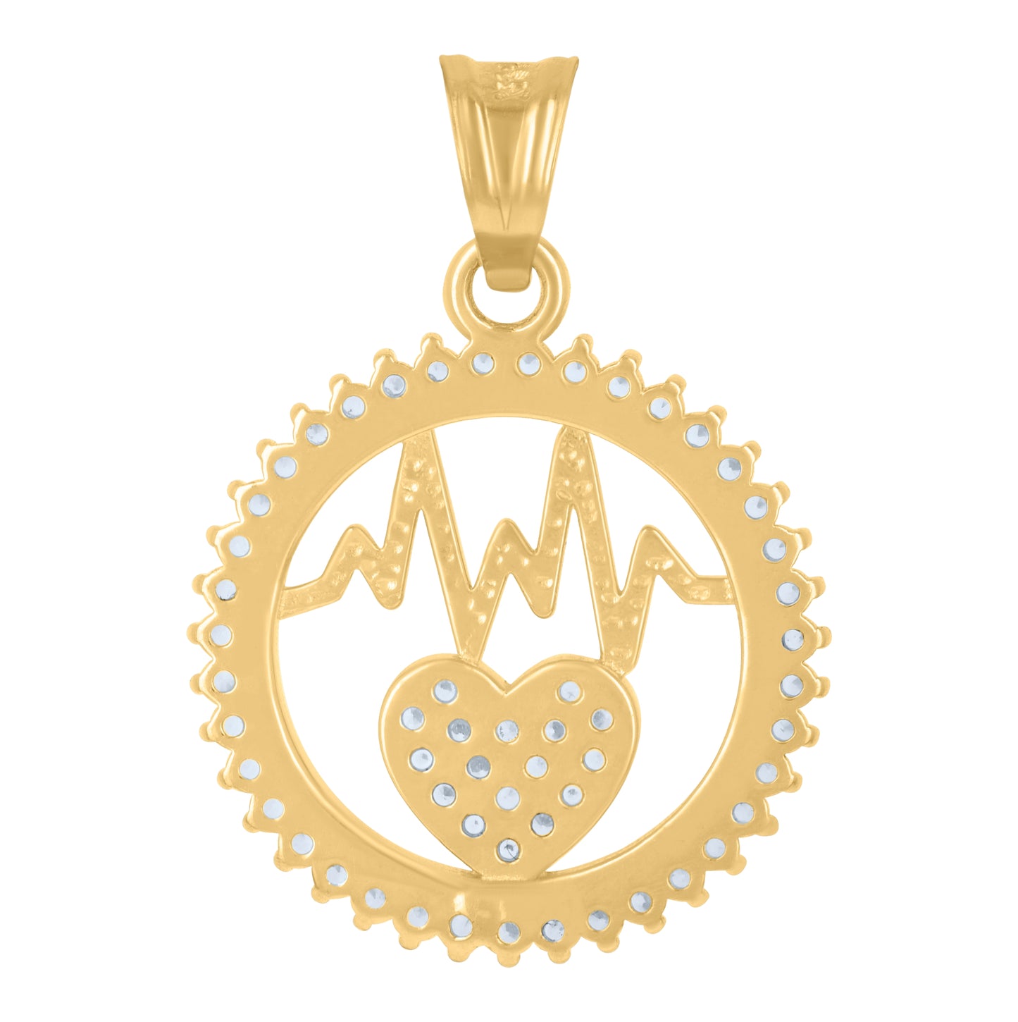 10K Yellow Gold Womens Cubic-Zirconia Heartbeat Heart Charm Pendant