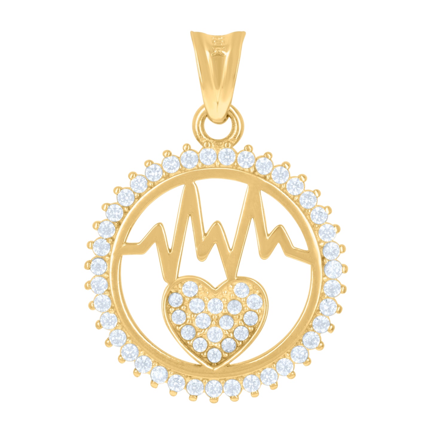 10K Yellow Gold Womens Cubic-Zirconia Heartbeat Heart Charm Pendant