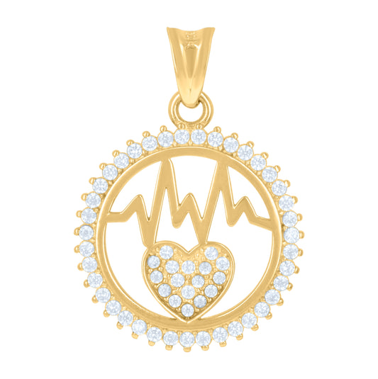 10K Yellow Gold Womens Cubic-Zirconia Heartbeat Heart Charm Pendant