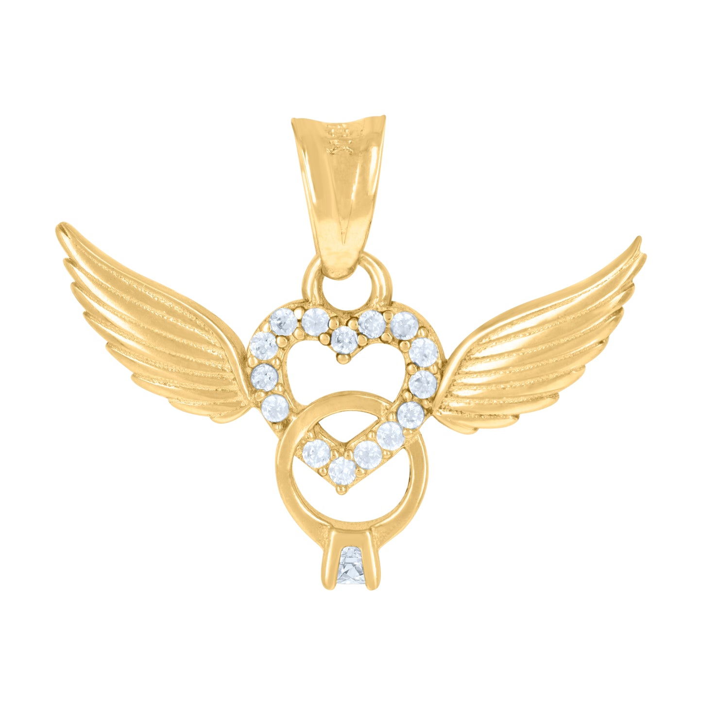 10K Yellow Gold Womens Cubic-Zirconia Flying Heart & Ring Charm Pendant