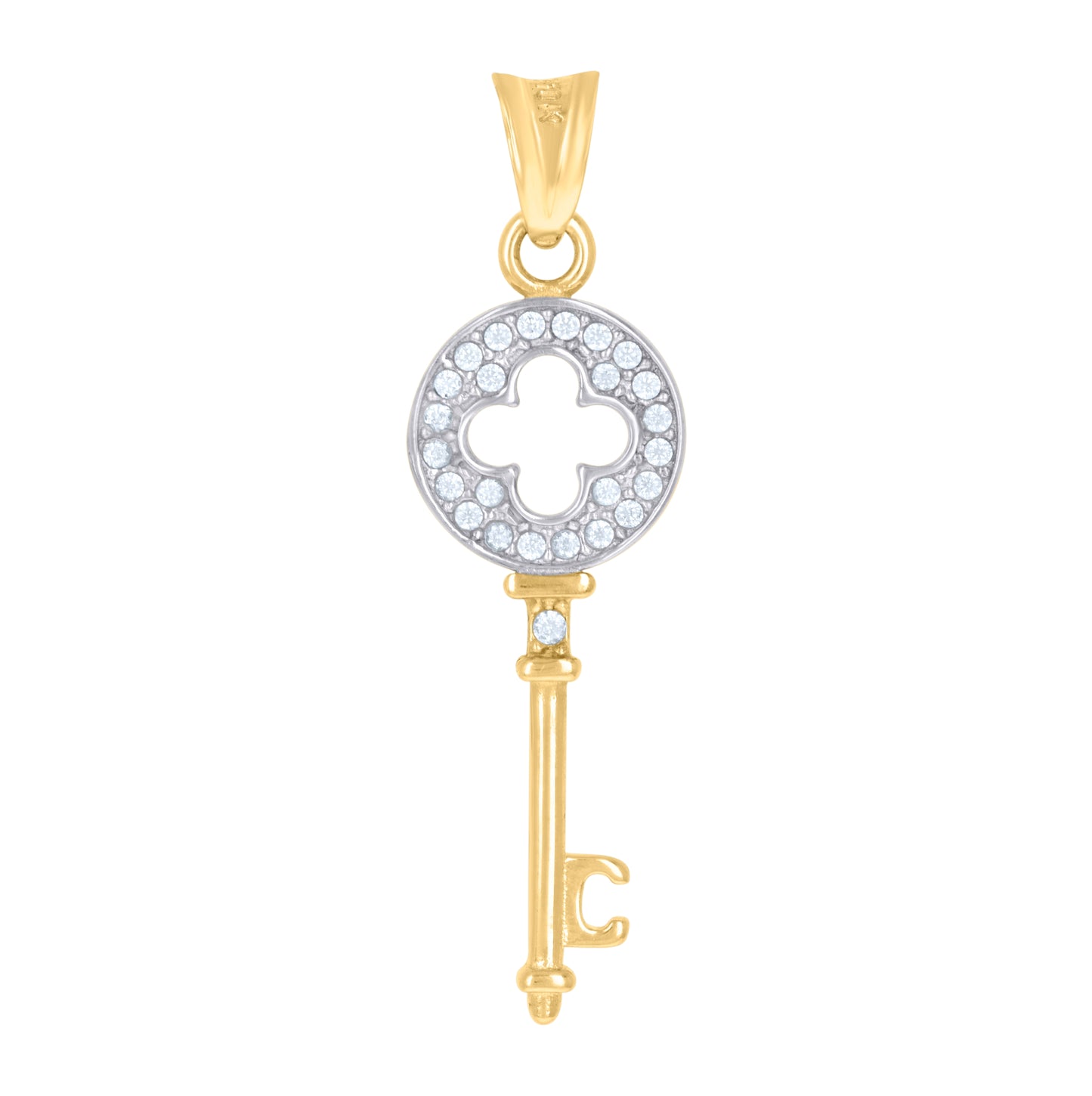 10K Two-Tone Gold Womens Cubic-Zirconia Key Charm Pendant