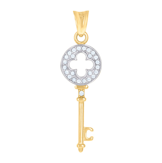 10K Two-Tone Gold Womens Cubic-Zirconia Key Charm Pendant