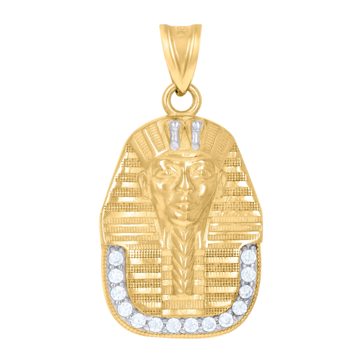 10K Two-Tone Gold Mens Cubic-Zirconia Pharaoh Egyptian Charm Pendant