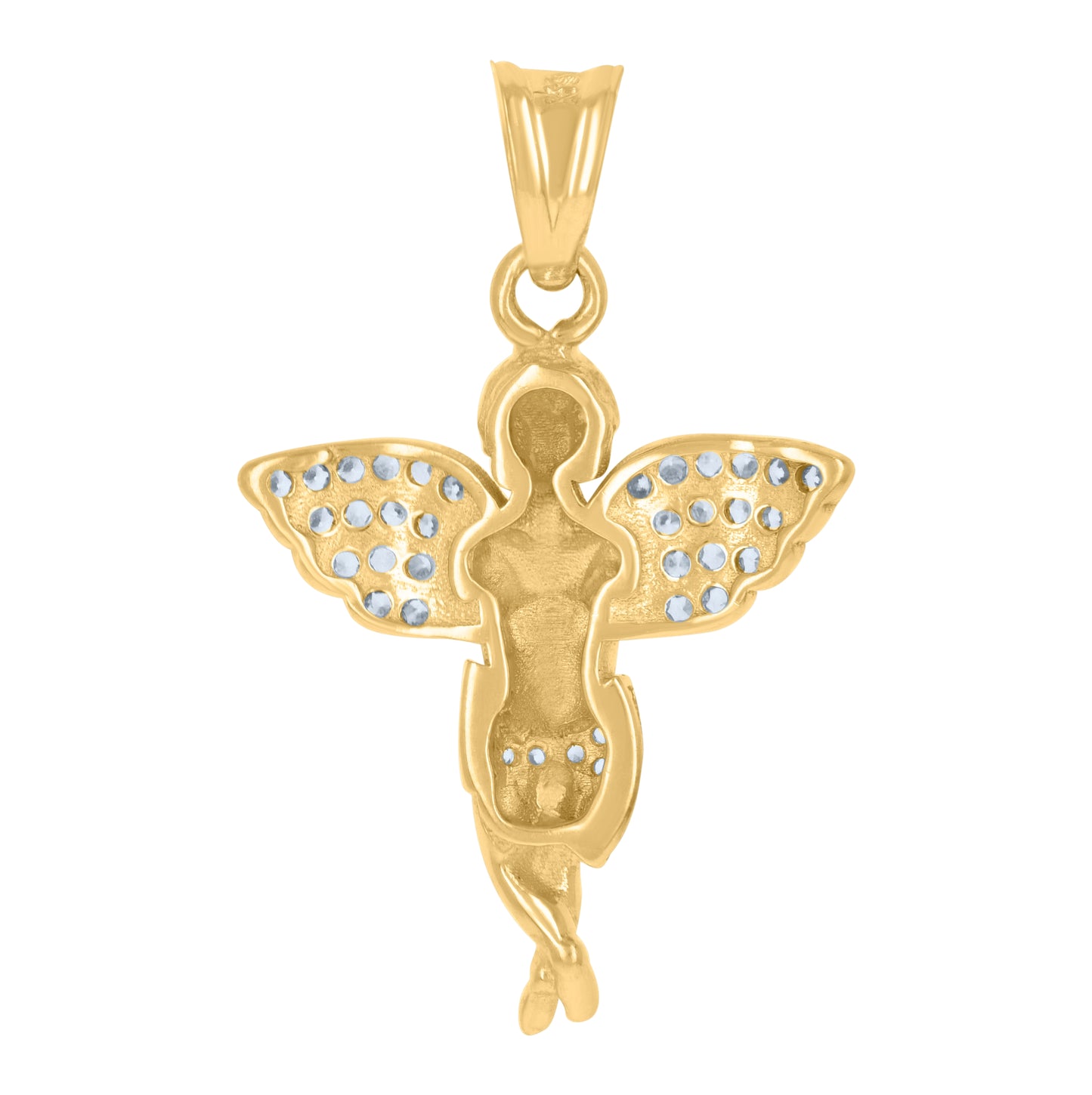 10K Two-Tone Gold Mens Cubic-Zirconia Praying Angel Religious Charm Pendant