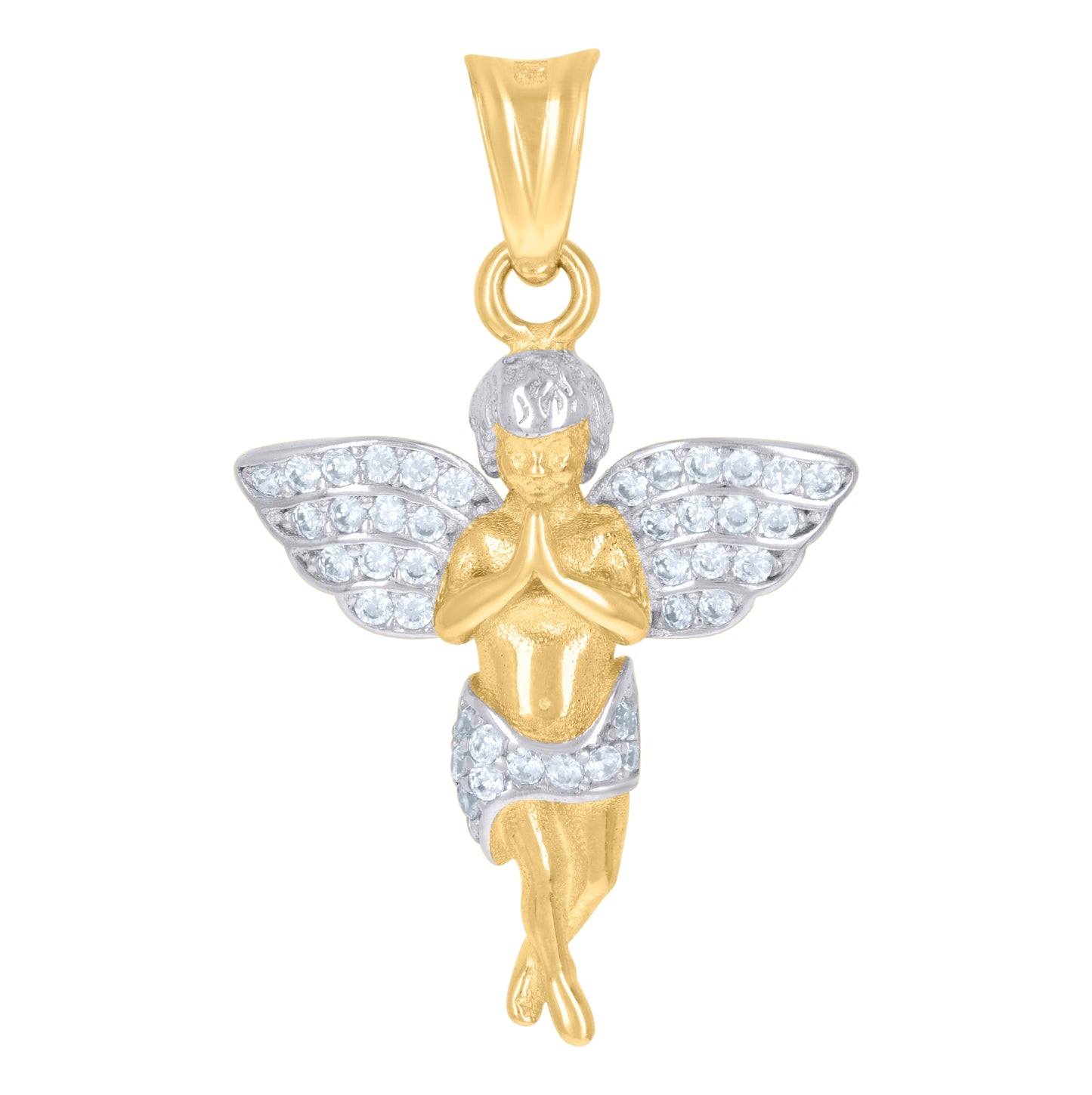10K Two-Tone Gold Mens Cubic-Zirconia Praying Angel Religious Charm Pendant