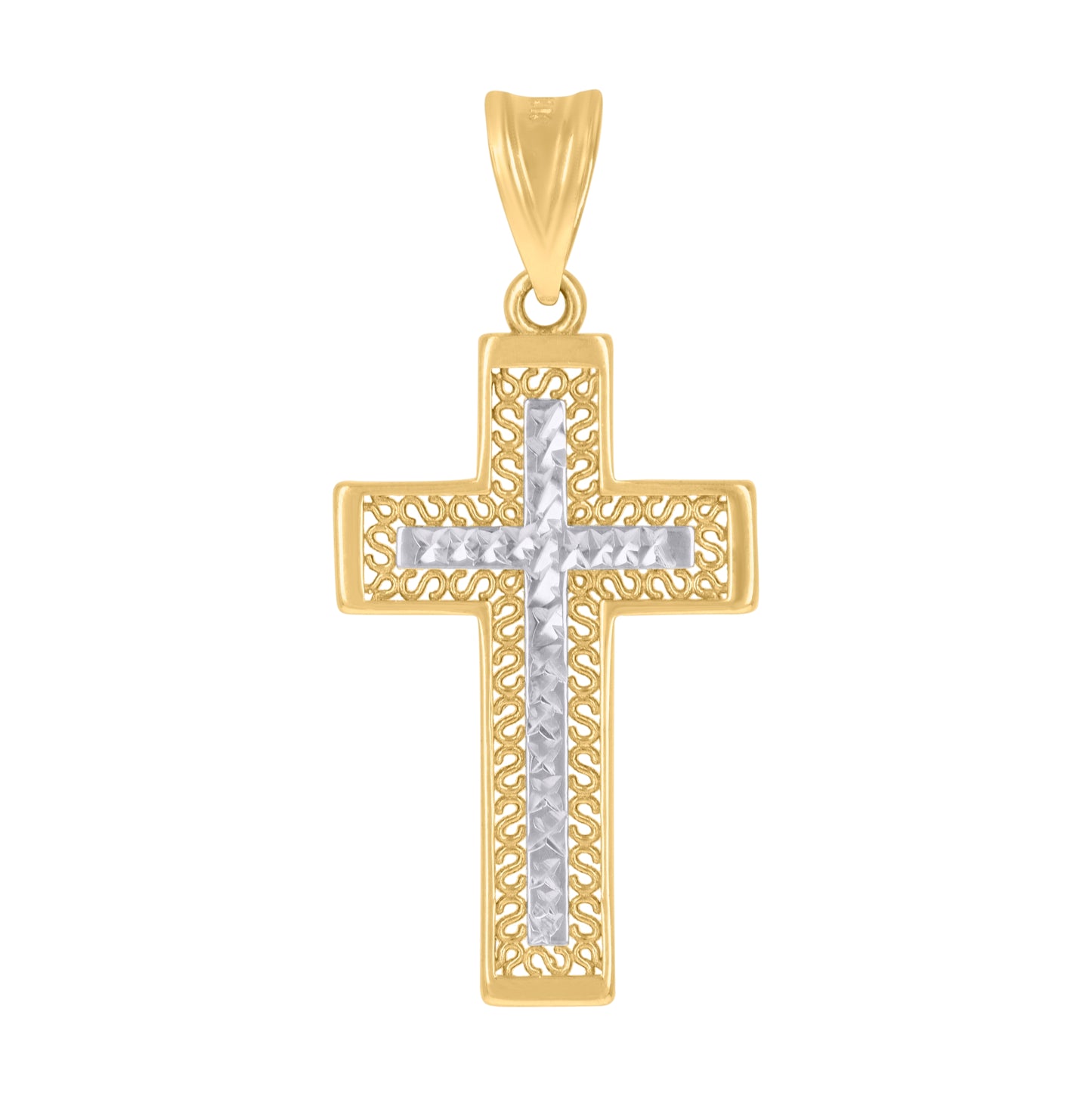 10K Two-Tone Gold Unisex Cross Religious Charm Pendant
