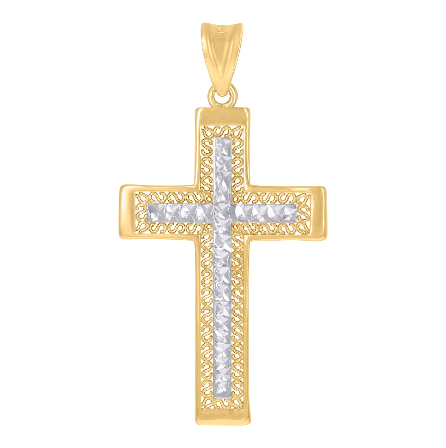 10K Two-Tone Gold Unisex Cross Religious Charm Pendant