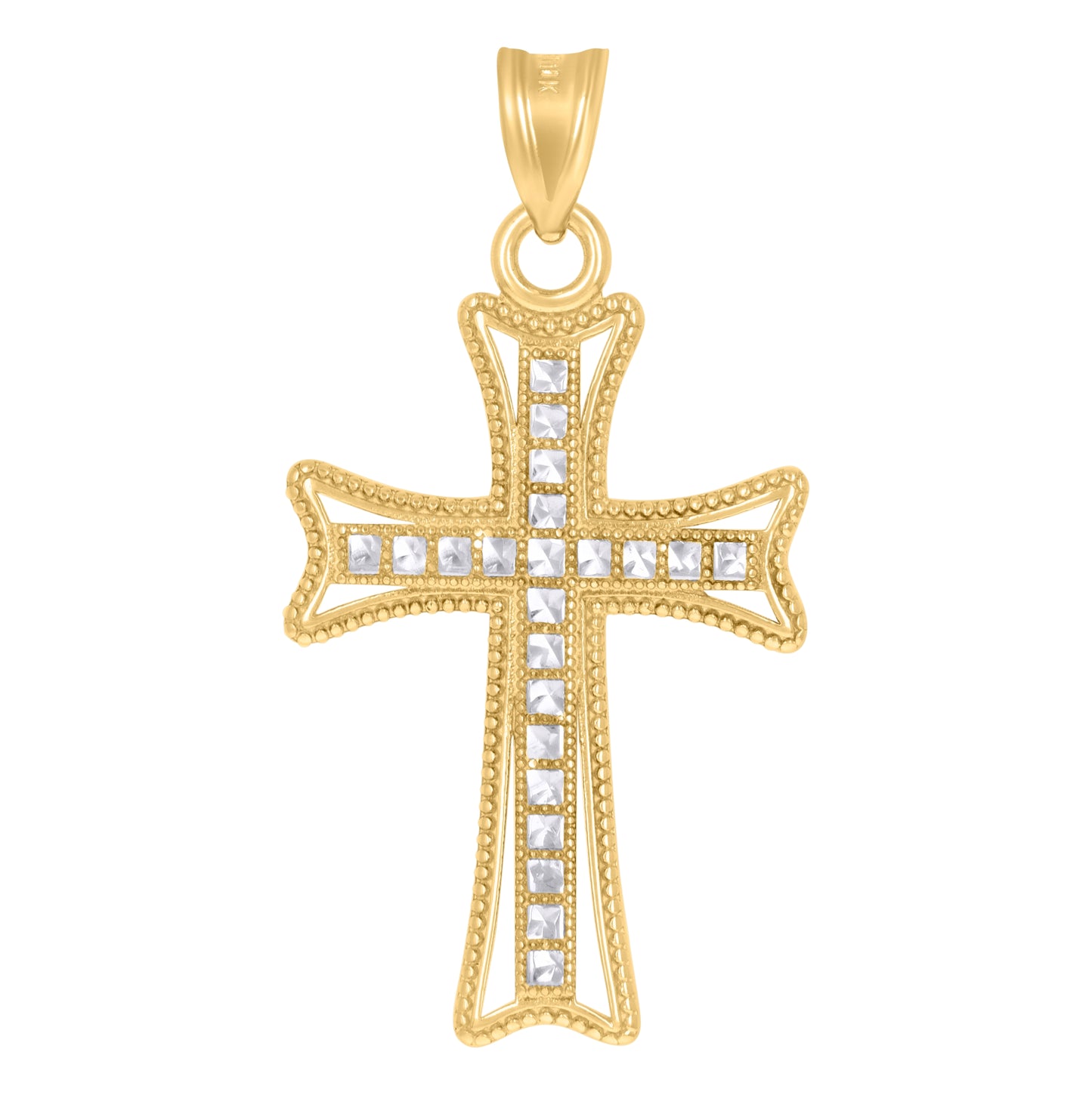 10K Two-Tone Gold Unisex Cross Religious Charm Pendant