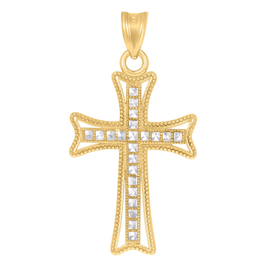 10K Two-Tone Gold Unisex Cross Religious Charm Pendant