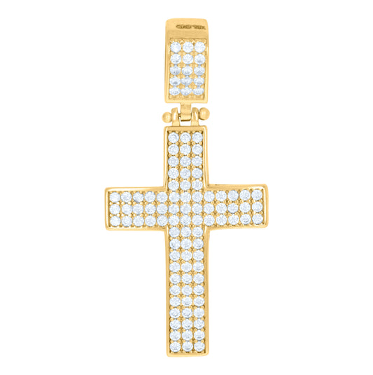 10K Yellow Gold Mens Cubic-Zirconia Cross Religious Charm Pendant