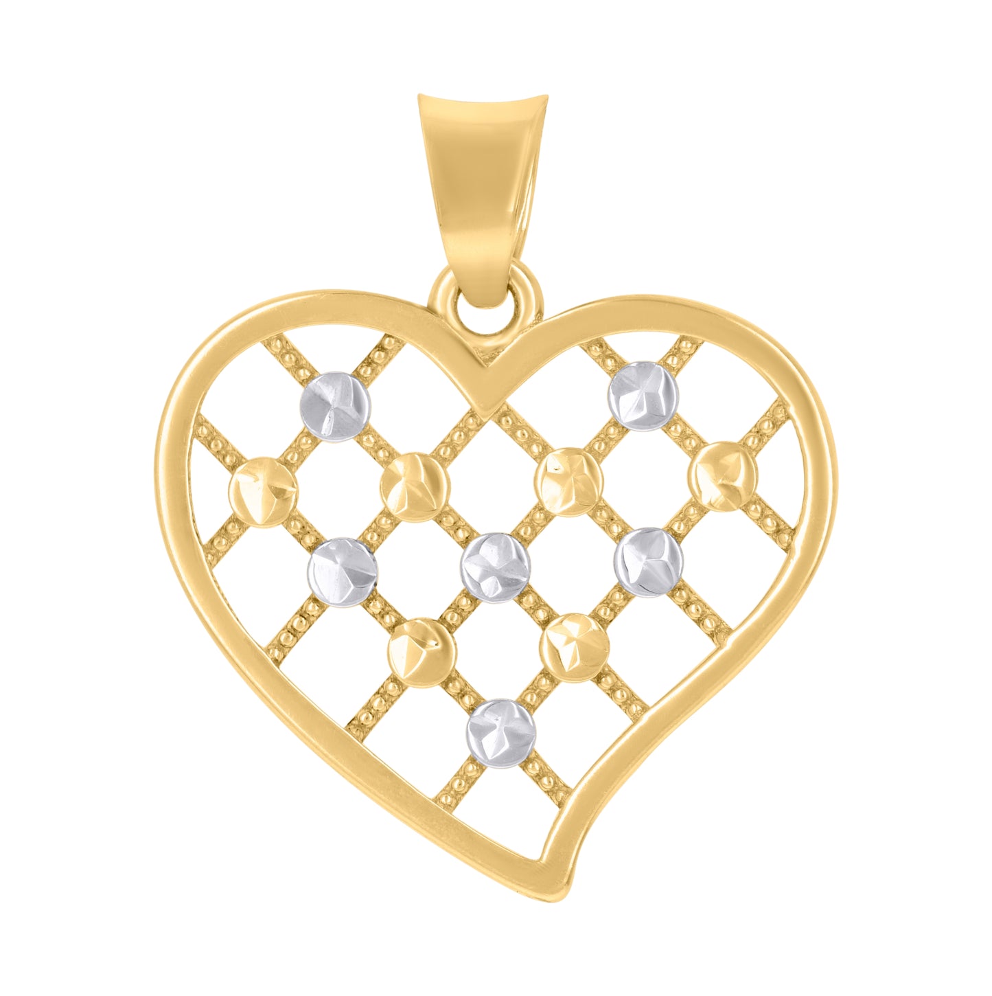 10K Tow-Tone Gold Womens Diamond-Cut Love Heart Charm Pendant