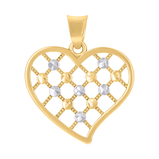 10K Tow-Tone Gold Womens Diamond-Cut Love Heart Charm Pendant