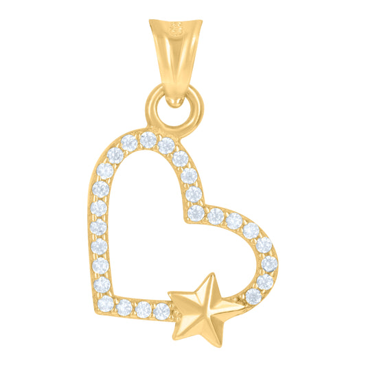 10K Yellow Gold Womens Cubic-Zirconia Heart Charm Pendant
