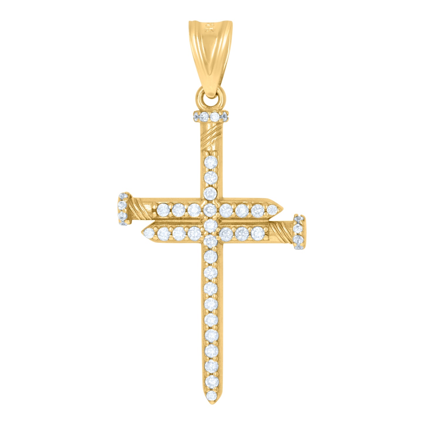 10K Yellow Gold Mens Cubic-Zirconia Nail Cross Religious Charm Pendant