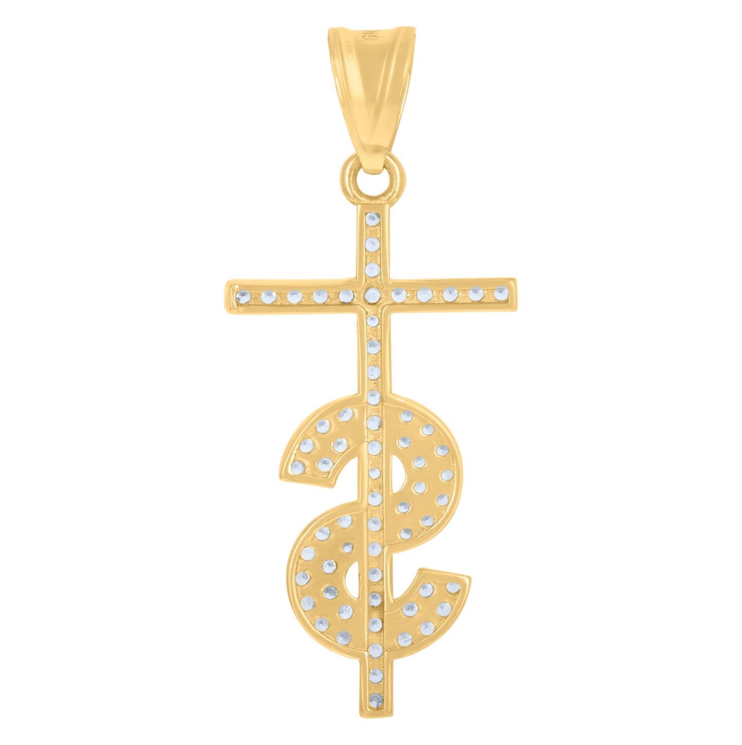 10K Yellow Gold Mens Cubic-Zirconia Dollar Sign Cross Religious Charm Pendant