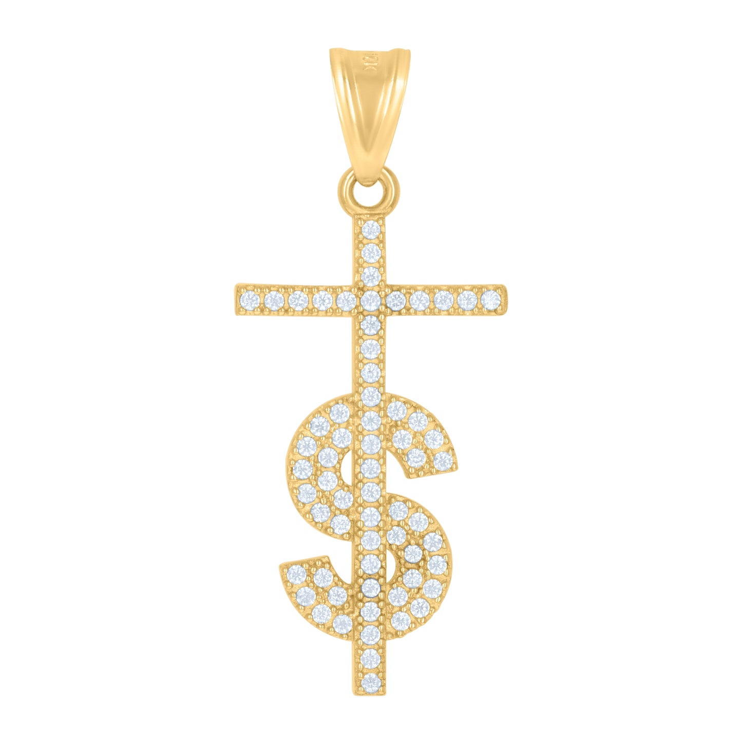 10K Yellow Gold Mens Cubic-Zirconia Dollar Sign Cross Religious Charm Pendant