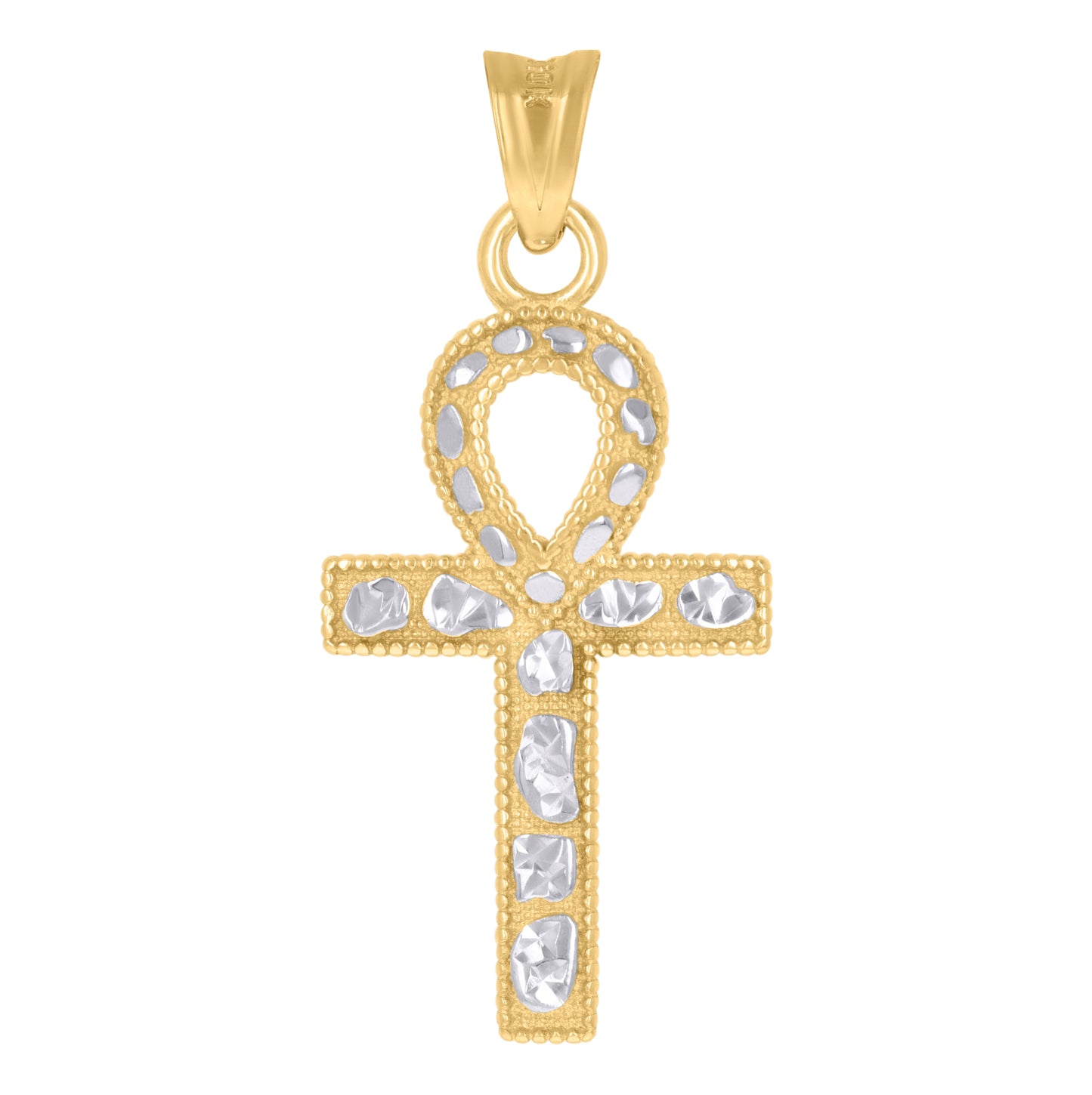 10K Two-Tone Gold Unisex Egyptian Ankh Cross Religious Charm Pendant