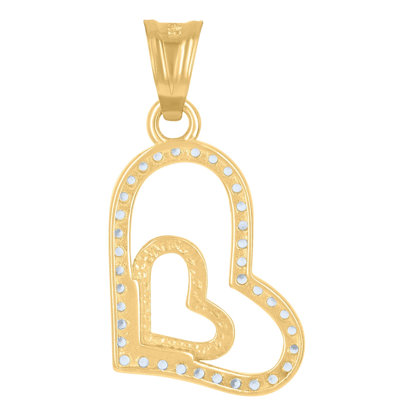 10K Yellow Gold Womens Cubic-Zirconia Heart In Heart Charm Pendant
