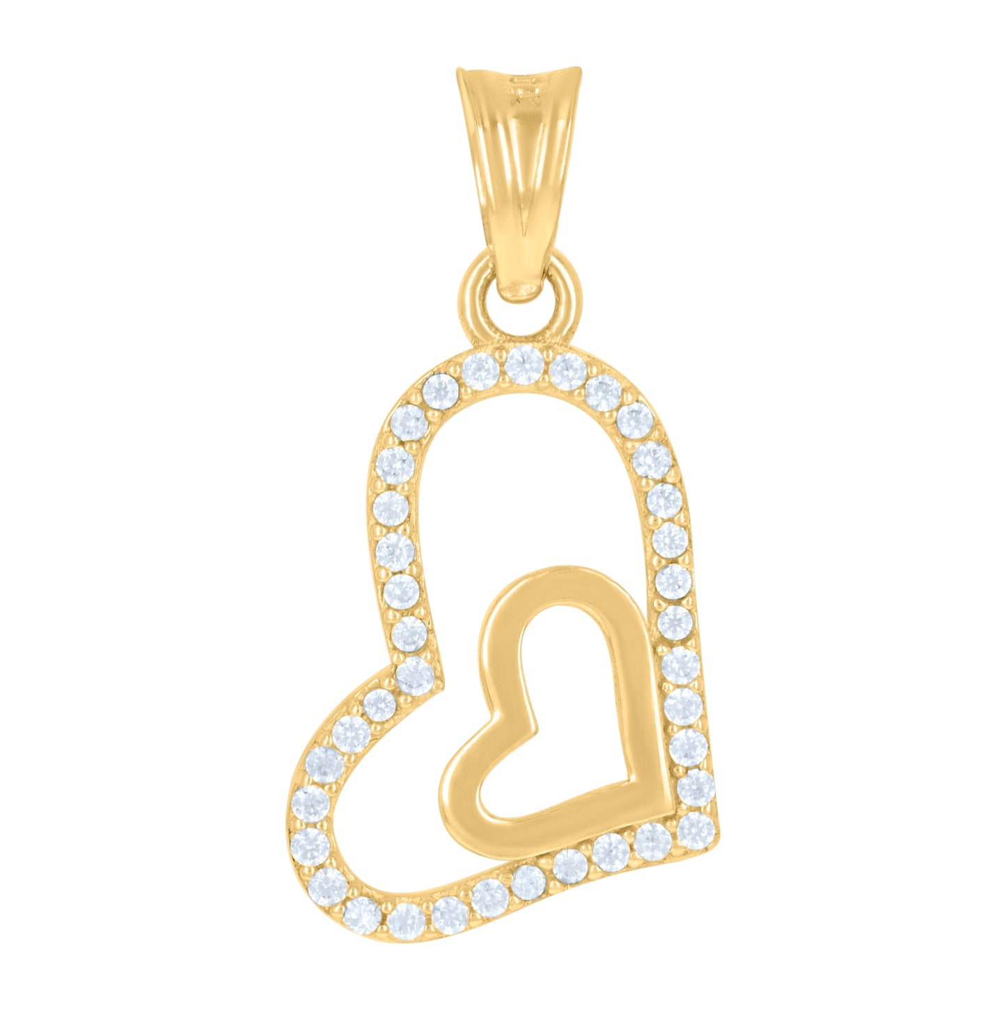 10K Yellow Gold Womens Cubic-Zirconia Heart In Heart Charm Pendant