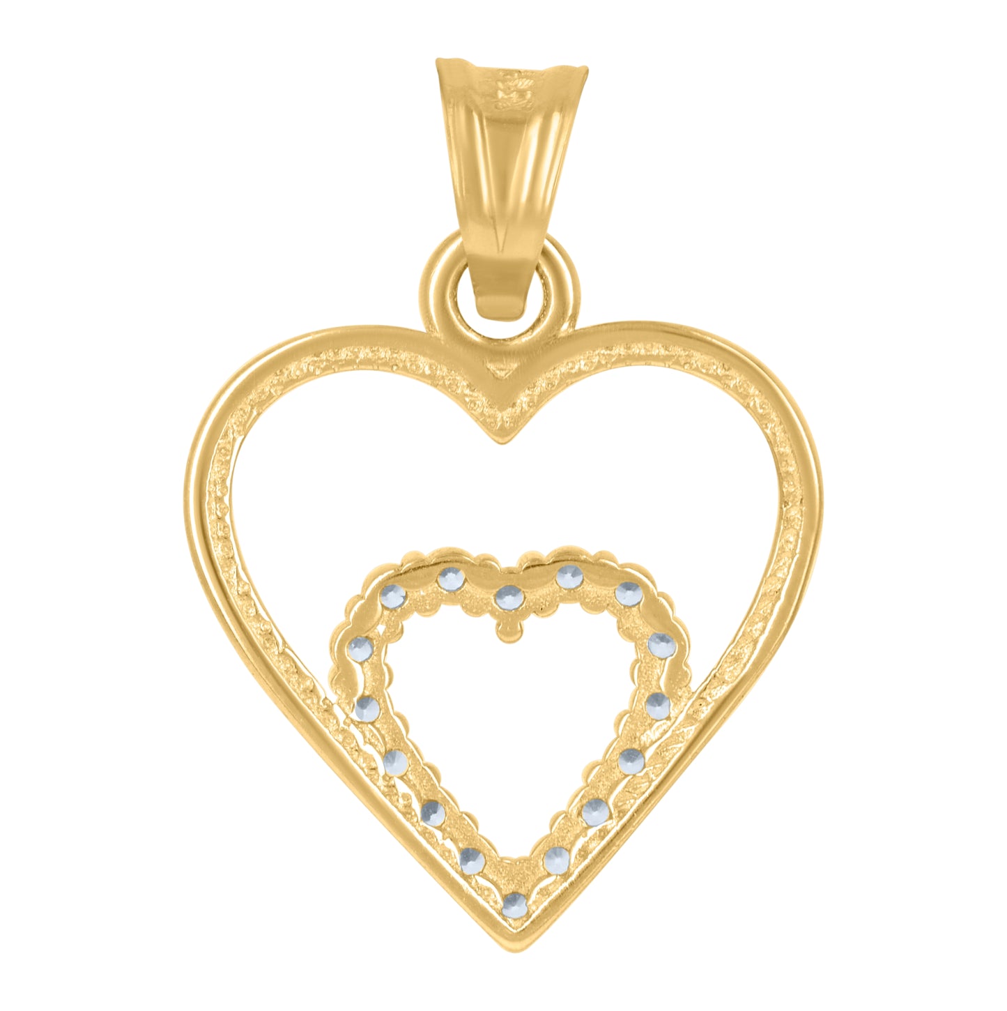 10K Two-Tone Gold Womens Cubic-Zirconia Heart In Heart Charm Pendant
