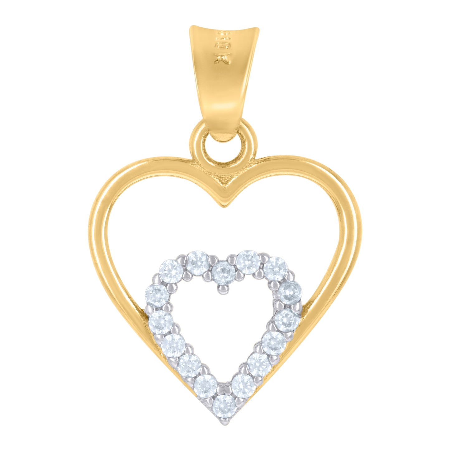 10K Two-Tone Gold Womens Cubic-Zirconia Heart In Heart Charm Pendant
