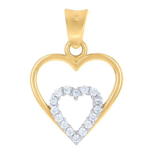 10K Two-Tone Gold Womens Cubic-Zirconia Heart In Heart Charm Pendant