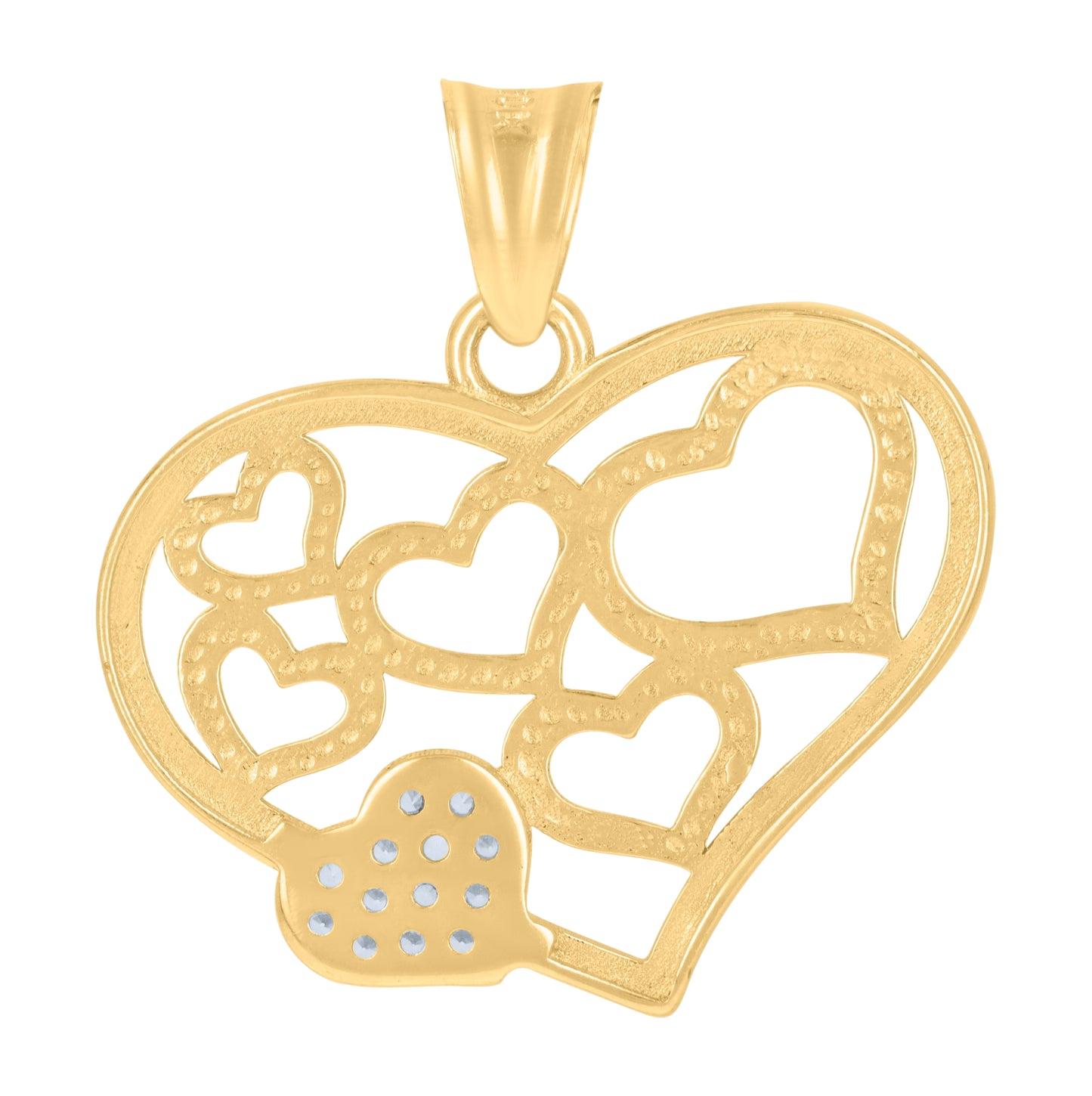 10K Yellow Gold Womens Cubic-Zirconia Hearts In Heart Charm Pendant