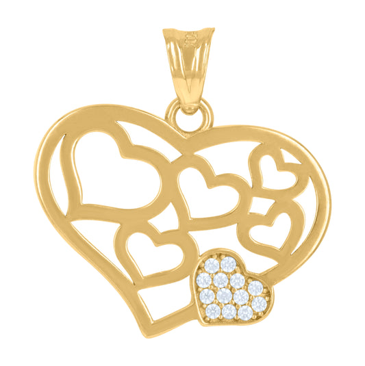 10K Yellow Gold Womens Cubic-Zirconia Hearts In Heart Charm Pendant