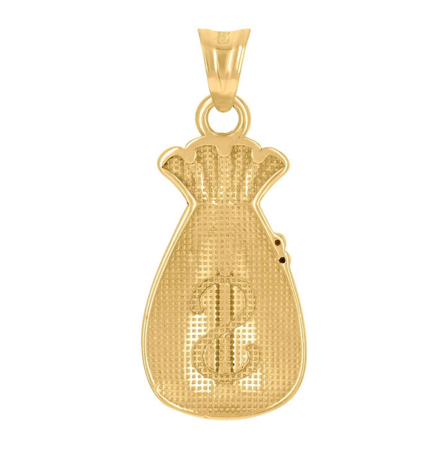 10K Two-Tone Gold Mens Dollar Sign Money Bag Currency Charm Pendant