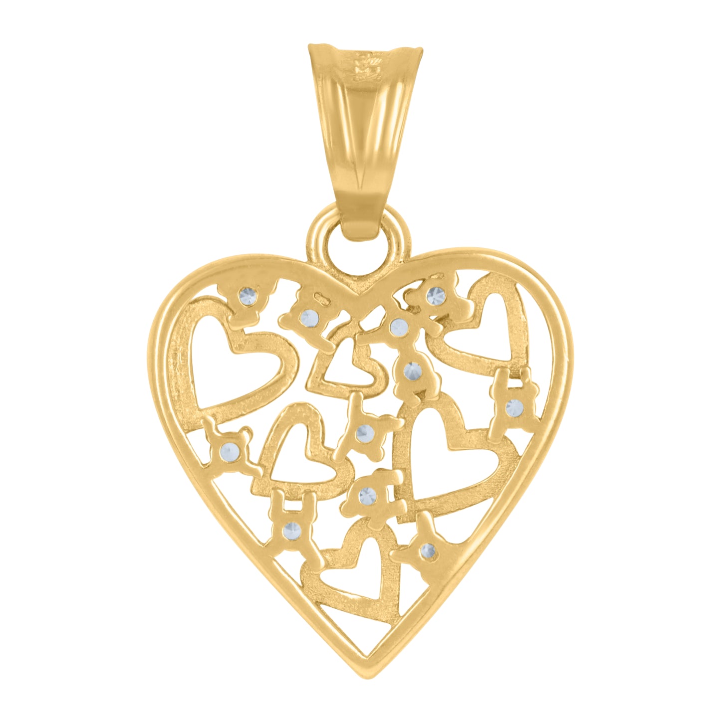10K Yellow Gold Womens Cubic-Zirconia Hearts In Heart Charm Pendant