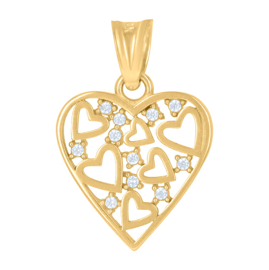 10K Yellow Gold Womens Cubic-Zirconia Hearts In Heart Charm Pendant