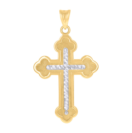 10K Two-Tone Gold Mens Cross Religious Charm Pendant