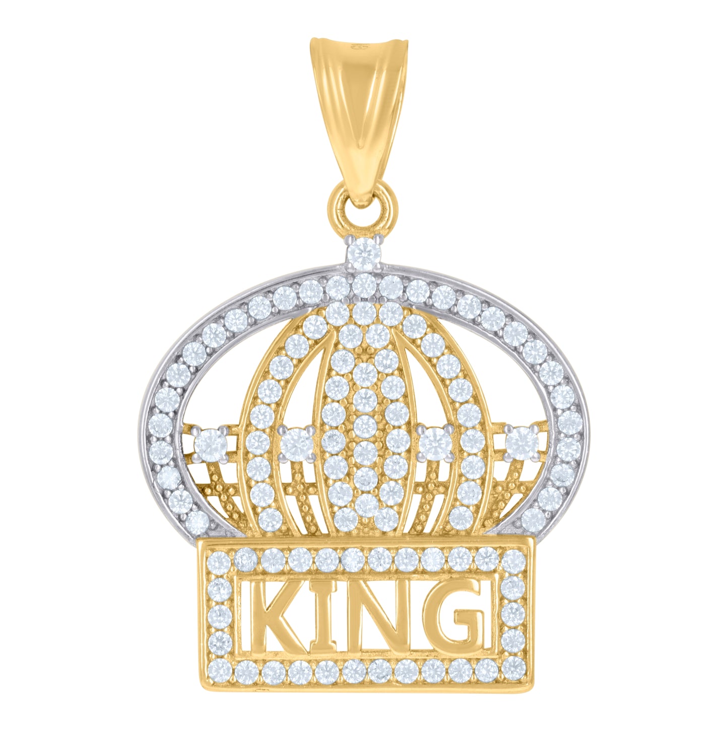 10K Two-Tone Gold Mens Cubic-Zirconia King Crown Fashion Charm Pendant