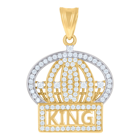 10K Two-Tone Gold Mens Cubic-Zirconia King Crown Fashion Charm Pendant