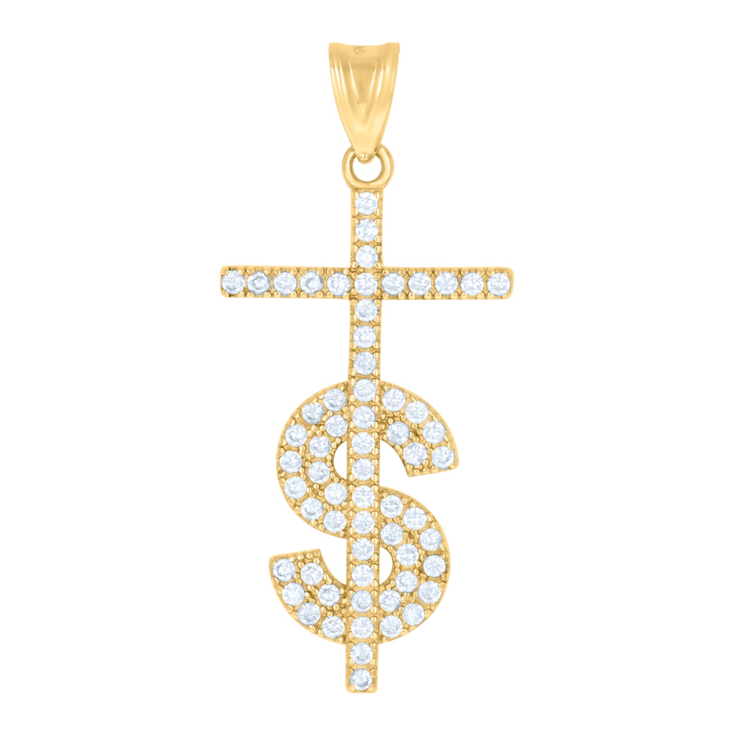 10K Yellow Gold Mens Cubic-Zirconia Dollar Sign Cross Religious Charm Pendant